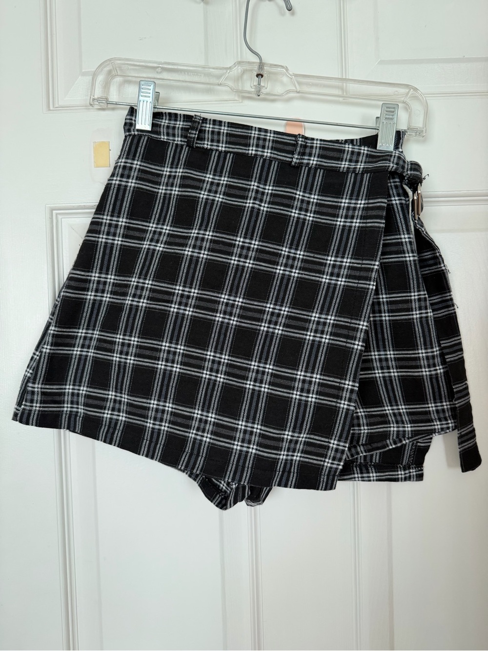 Black and White Plaid Wrap Skort